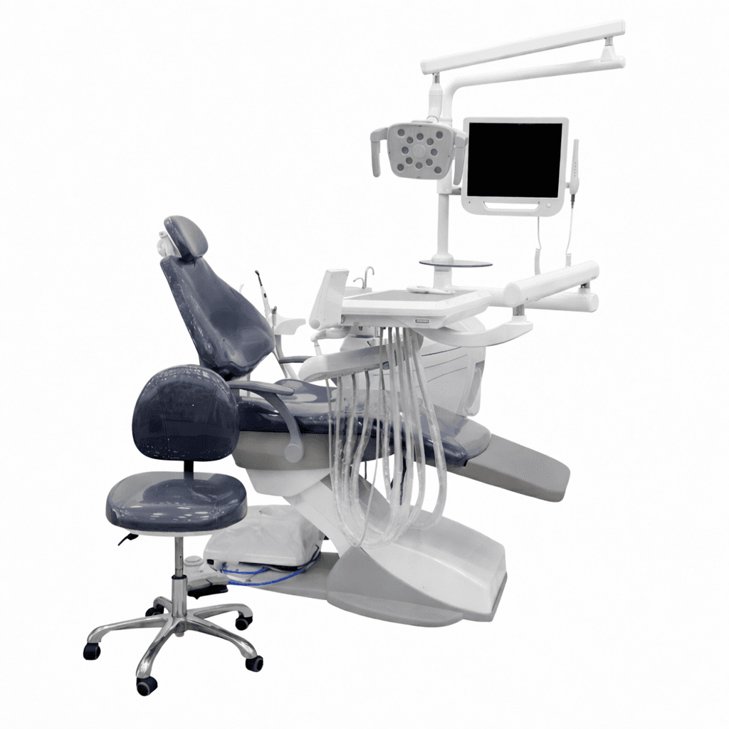 Keju Stomatoloji kreslo Ağ rəng. LED müalicə işığı, miqyaslayıcı, oral kamera sistemi, xəstə monitoru, LED CƏRRAHİ LAMPA RƏNGLƏRİ: KJ27